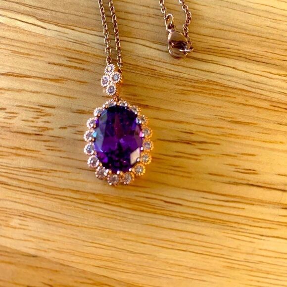 Fancy Amethyst Necklace with Crystal Rhinestones 22” - Picture 1 of 4